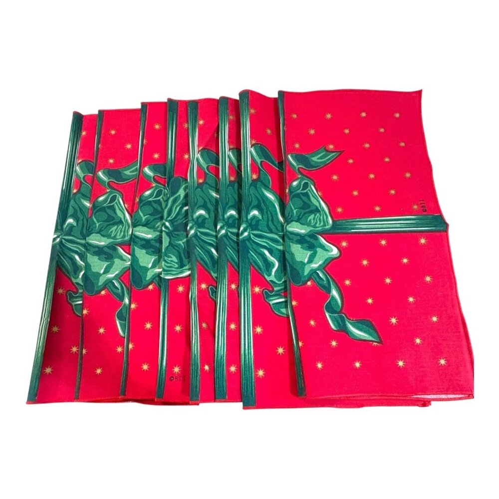 Red Christmas Gift Wrapped 100% Cotton Napkins Set Of 8 Made In Brazil Vintage